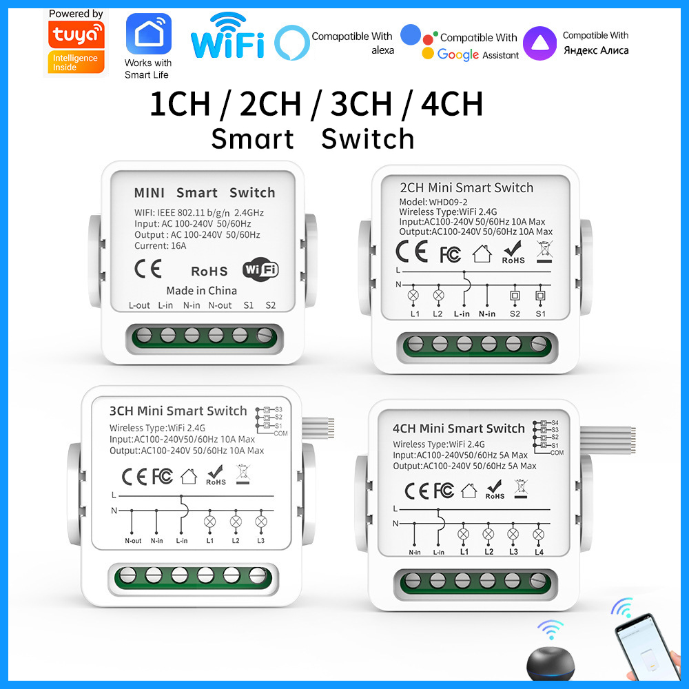 Smart Home Remote - Inteligentny przełącznik WiFi Tuya 1/2/3/4-kanałowy, 4-drożny