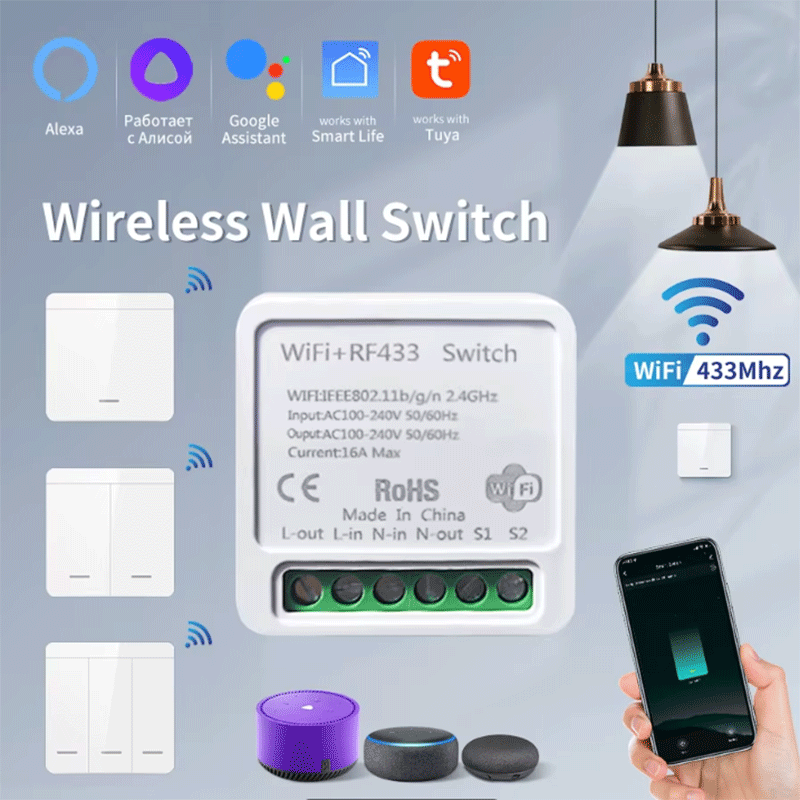 Smart Home Google - Inteligentny włącznik światła WiFi Tuya, bezprzewodowy